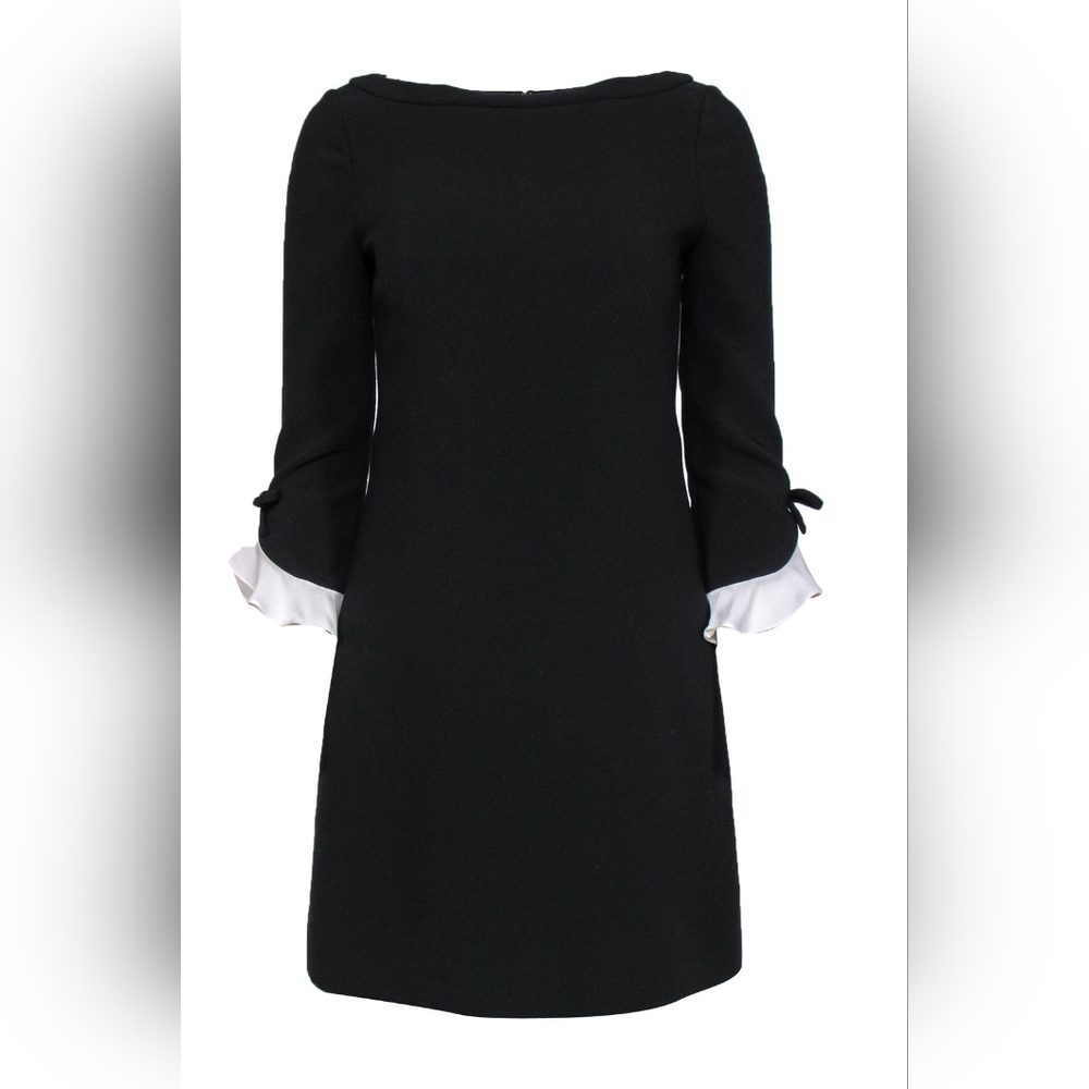 Kate Spade - Black Long Sleeve Shift Dress w/ Tied Ruffled Cuffs Sz 8